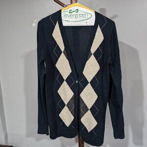 J. Crew Argyle Navy Cashmere Cardigan
